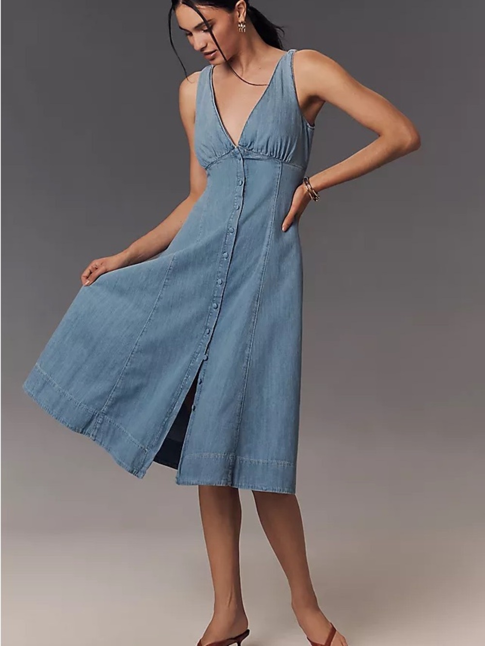 Reformation Light Blue Button-Front Midi Dress